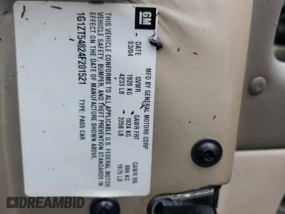 2004 Chevrolet Malibu LS with VIN 1G1ZT54824F201521, listed as a Copart auction lot 74215764 with Not provided miles and Salvage title. Bid and sale history available at DreamBid. Image 13.