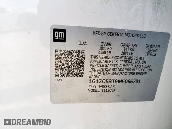 2021 Chevrolet Malibu LS z VIN 1G1ZC5ST9MF085791, wystawiony jako Copart lot #71688645 z przebiegiem 93 271 mil mil oraz Szkoda całkowita • Salvage title. Historia ofert i sprzedaży dostępna na DreamBid. Obrazek 12.