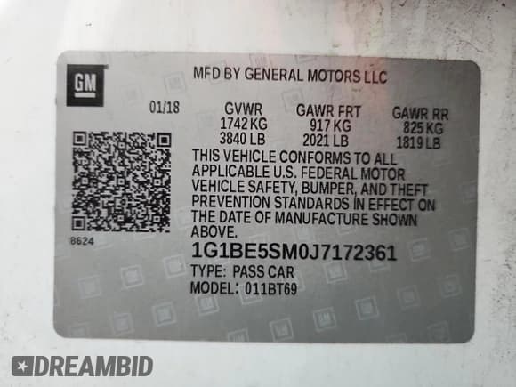 ✅ 2018 Chevrolet Cruze LT • VIN: 1G1BE5SM0J7172361 • Lot: 84968795. Wystawiony na Copart z przebiegiem 74 695 mil. Bezpłatny archiwum sprzedaży aukcyjnych z USA i szczegółowy raport historii pojazdu na DreamBid. Zdjęcie 12.