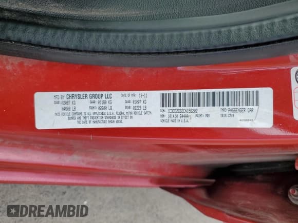 ✅ 2012 Dodge Avenger SXT • VIN: 1C3CDZCB2CN156202 • Lot: 80517835. Listed on Copart with 189,876 mi. Free auction sales archive from the USA and detailed vehicle history report at DreamBid. Image 12.