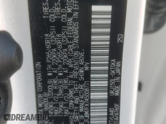 ✅ 2010 Lexus GX 460 • VIN: JTJBM7FX7A5008771 • Lot: 86486615. Listed on Copart with 179,658 mi. Free auction sales archive from the USA and detailed vehicle history report at DreamBid. Image 13.