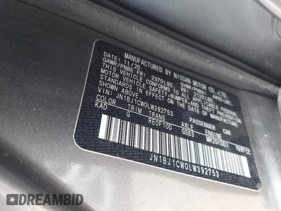 ✅ 2020 Nissan Rogue S • VIN: JN1BJ1CW0LW392753 • Lot: 42702433. Listed on IAAI with 46,144 mi. Free auction sales archive from the USA and detailed vehicle history report at DreamBid. Image 9.