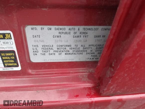 ✅ 2006 Chevrolet Aveo LS • VIN: KL1TD66686B681805 • Lot: 42307732. Wystawiony na IAAI z przebiegiem 172 769 mil. Bezpłatny archiwum sprzedaży aukcyjnych z USA i szczegółowy raport historii pojazdu na DreamBid. Zdjęcie 9.