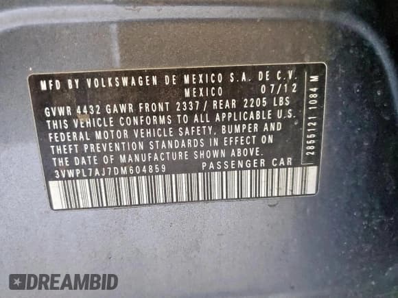 ✅ 2013 Volkswagen Jetta TDI w/Sunroof & Nav • VIN: 3VWPL7AJ7DM604859 • Lot: 92709115. Listed on Copart with 189,007 mi. Free auction sales archive from the USA and detailed vehicle history report at DreamBid. Image 12.