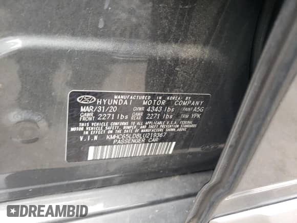 2020 Hyundai Ioniq SE с VIN KMHC65LD8LU219367, выставлен на аукционе Copart как лот 71644894 с пробегом 32 860 миль миль и Списание • Salvage title. История ставок и продаж доступна на DreamBid. Изображение 12.