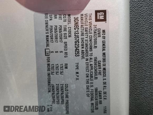 ✅ 2007 Chevrolet Avalanche 2LT • VIN: 3GNEC12J57G234253 • Lot: 68177115. Listed on Copart with 235,700 mi. Free auction sales archive from the USA and detailed vehicle history report at DreamBid. Image 12.