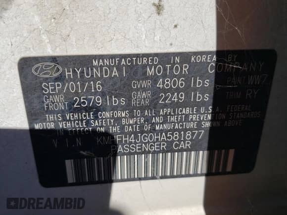2017 Hyundai Azera Limited с VIN KMHFH4JG0HA581877, выставлен на аукционе Copart как лот 81221514 с пробегом 166 057 миль миль и Списание • Salvage title. История ставок и продаж доступна на DreamBid. Изображение 12.
