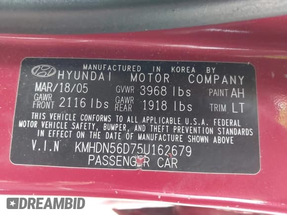 ✅ 2005 Hyundai Elantra GLS • VIN: KMHDN56D75U162679 • Lot: 41806869. Wystawiony na IAAI z przebiegiem 119 886 mil. Bezpłatny archiwum sprzedaży aukcyjnych z USA i szczegółowy raport historii pojazdu na DreamBid. Zdjęcie 9.