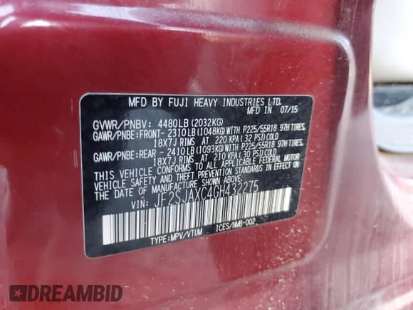 2016 Subaru Forester Touring with VIN JF2SJAXC4GH432275, listed as a Copart auction lot 87365465 with 167,351 mi miles and Salvage title. Bid and sale history available at DreamBid. Image 13.