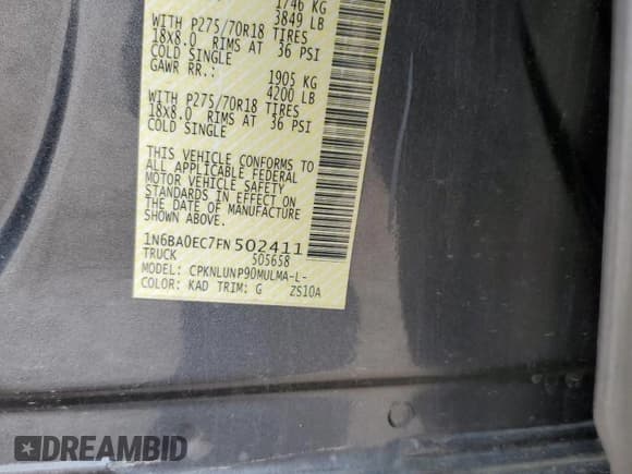 ✅ 2015 Nissan Titan Pro-4X • VIN: 1N6BA0EC7FN502411 • Lot: 62677635. Wystawiony na Copart z przebiegiem 123 822 mil. Bezpłatny archiwum sprzedaży aukcyjnych z USA i szczegółowy raport historii pojazdu na DreamBid. Zdjęcie 12.