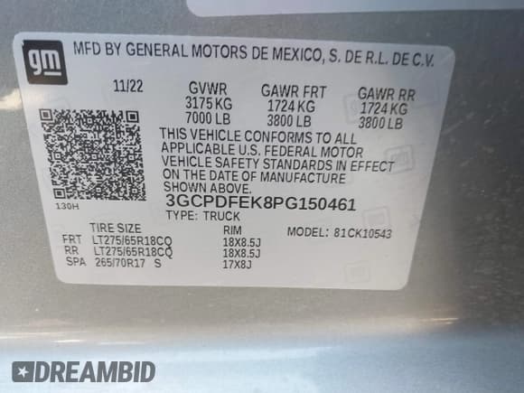 ✅ 2023 Chevrolet Silverado 1500 LT Trail Boss • VIN: 3GCPDFEK8PG150461 • Lot: 42816422. Wystawiony na IAAI z przebiegiem 50 988 mil. Bezpłatny archiwum sprzedaży aukcyjnych z USA i szczegółowy raport historii pojazdu na DreamBid. Zdjęcie 9.