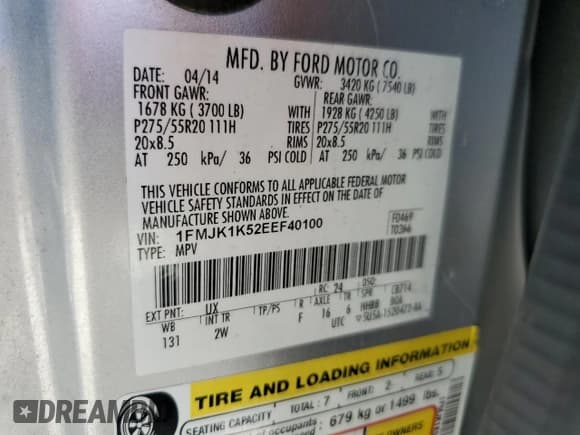 ✅ 2014 Ford Expedition Max Limited • VIN: 1FMJK1K52EEF40100 • Lot: 66324685. Listed on Copart with 100,289 mi. Free auction sales archive from the USA and detailed vehicle history report at DreamBid. Image 13.