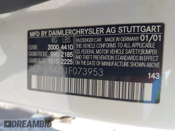 ✅ 2001 Mercedes-Benz C 320 • VIN: WDBRF64J11F073953 • Lot: 42824519. Wystawiony na IAAI z przebiegiem 115 109 mil. Bezpłatny archiwum sprzedaży aukcyjnych z USA i szczegółowy raport historii pojazdu na DreamBid. Zdjęcie 9.