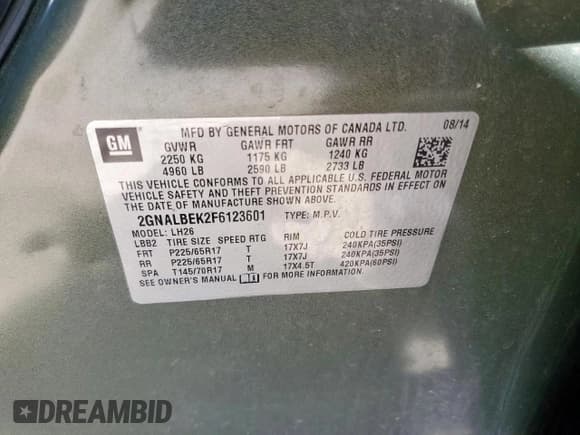 ✅ 2015 Chevrolet Equinox LT • VIN: 2GNALBEK2F6123601 • Лот: 91133565. Опубликован ранее на Copart с пробегом 186 883 миль. Бесплатный доступ к архиву аукционных продаж из США и подробный отчёт об истории автомобиля на DreamBid. Изображение 13.