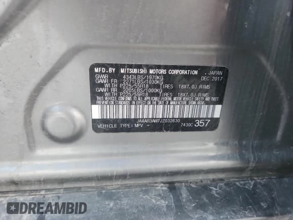 ✅ 2018 Mitsubishi Outlander SE • VIN: JA4AR3AW7JZ032630 • Lot: 90509495. Listed on Copart with 160,871 mi. Free auction sales archive from the USA and detailed vehicle history report at DreamBid. Image 12.