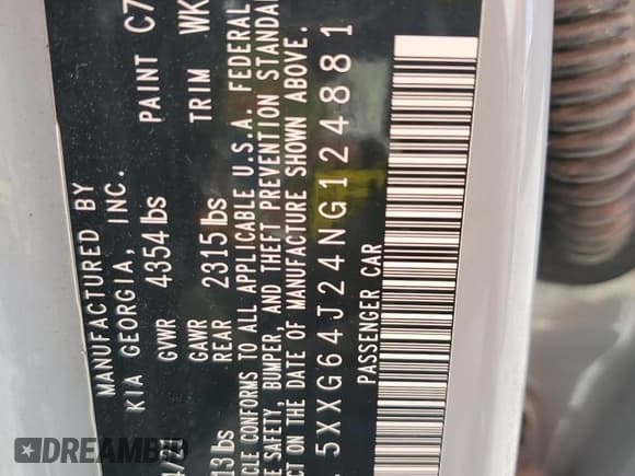 ✅ 2022 Kia K5 GT-Line • VIN: 5XXG64J24NG124881 • Lot: 87491185. Wystawiony na Copart z przebiegiem 31 207 mil. Bezpłatny archiwum sprzedaży aukcyjnych z USA i szczegółowy raport historii pojazdu na DreamBid. Zdjęcie 12.