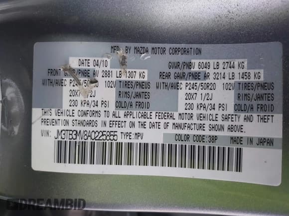 ✅ 2010 Mazda CX-9 Touring • VIN: JM3TB3MV8A0225855 • Лот: 41826707. Опубликован ранее на IAAI с пробегом 181 921 миль. Бесплатный доступ к архиву аукционных продаж из США и подробный отчёт об истории автомобиля на DreamBid. Изображение 9.