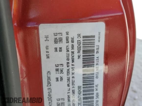 ✅ 2001 Chrysler Sebring LXi • VIN: 1C3EL55U71N624392 • Lot: 80105644. Listed on Copart with 38,527 mi. Free auction sales archive from the USA and detailed vehicle history report at DreamBid. Image 12.