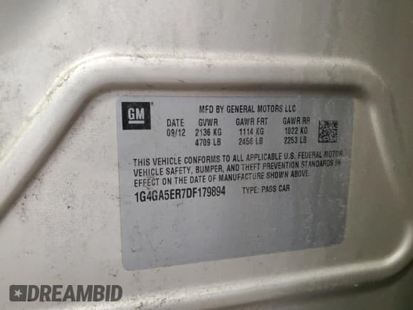 ✅ 2013 Buick LaCrosse • VIN: 1G4GA5ER7DF179894 • Lot: 66690715. Wystawiony na Copart z przebiegiem 78 837 mil. Bezpłatny archiwum sprzedaży aukcyjnych z USA i szczegółowy raport historii pojazdu na DreamBid. Zdjęcie 13.