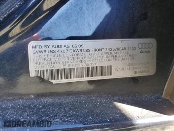 ✅ 2010 Audi A4 Premium Plus • VIN: WAUEFAFL3AN001933 • Lot: 58337385. Listed on Copart with Not provided. Free auction sales archive from the USA and detailed vehicle history report at DreamBid. Image 12.
