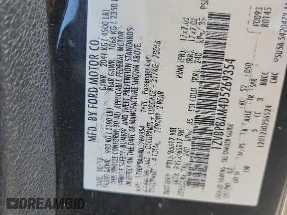 ✅ 2013 Ford Mustang V6 • VIN: 1ZVBP8AM4D5269354 • Lot: 86086935. Listed on Copart with 282,865 mi. Free auction sales archive from the USA and detailed vehicle history report at DreamBid. Image 13.