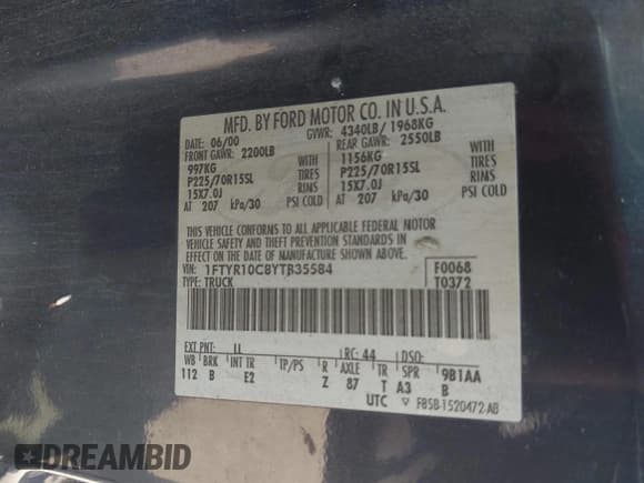 ✅ 2000 Ford Ranger XL • VIN: 1FTYR10C8YTB35584 • Lot: 42833535. Listed on IAAI with 138,384 mi. Free auction sales archive from the USA and detailed vehicle history report at DreamBid. Image 9.