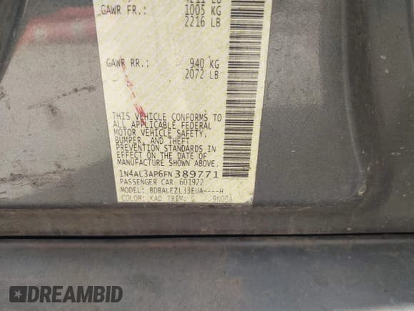 ✅ 2015 Nissan Altima S • VIN: 1N4AL3AP6FN389771 • Лот: 43688488. Опубликован ранее на IAAI с пробегом 181 325 миль. Бесплатный доступ к архиву аукционных продаж из США и подробный отчёт об истории автомобиля на DreamBid. Изображение 9.