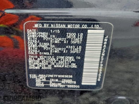 ✅ 2015 Infiniti QX80 • VIN: JN8AZ2NE7F9083638 • Lot: 92079745. Listed on Copart with 114,145 mi. Free auction sales archive from the USA and detailed vehicle history report at DreamBid. Image 13.