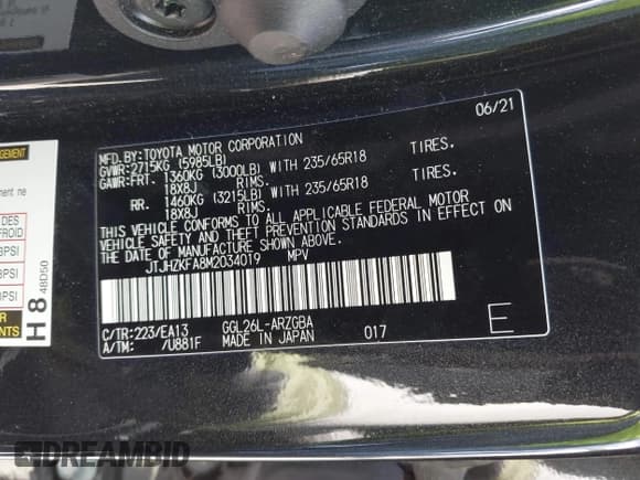 ✅ 2021 Lexus RX 350L • VIN: JTJHZKFA8M2034019 • Lot: 42243974. Listed on IAAI with 61,935 mi. Free auction sales archive from the USA and detailed vehicle history report at DreamBid. Image 9.