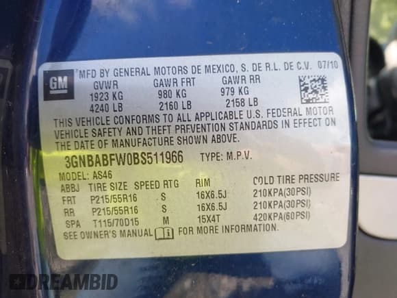 ✅ 2011 Chevrolet HHR 1LT • VIN: 3GNBABFW0BS511966 • Lot: 43473610. Listed on IAAI with Not provided. Free auction sales archive from the USA and detailed vehicle history report at DreamBid. Image 9.