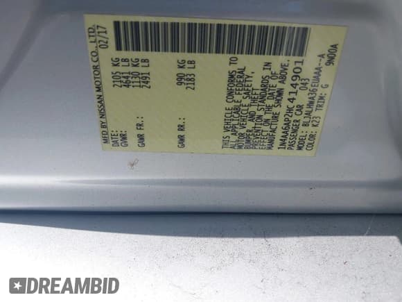 ✅ 2017 Nissan Maxima S • VIN: 1N4AA6AP2HC414901 • Lot: 42922523. Listed on IAAI with 99,810 mi. Free auction sales archive from the USA and detailed vehicle history report at DreamBid. Image 9.