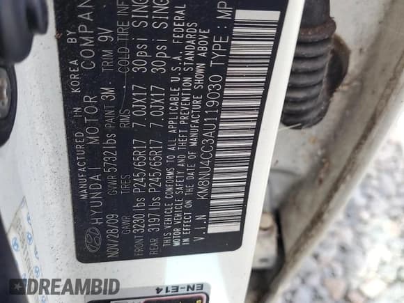 ✅ 2010 Hyundai Veracruz Limited • VIN: KM8NU4CC3AU119030 • Lot: 85005885. Listed on Copart with 232,556 mi. Free auction sales archive from the USA and detailed vehicle history report at DreamBid. Image 13.