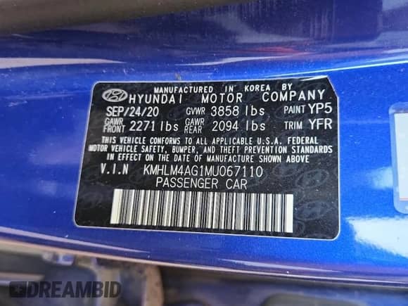 2021 Hyundai Elantra SEL with VIN KMHLM4AG1MU067110, listed as a Copart auction lot 69084745 with Not provided miles and Salvage title. Bid and sale history available at DreamBid. Image 13.