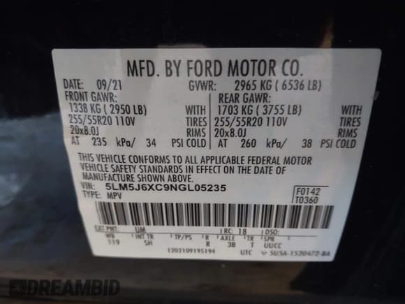 ✅ 2022 Lincoln Aviator Standard • VIN: 5LM5J6XC9NGL05235 • Lot: 43368804. Listed on IAAI with 67,072 mi. Free auction sales archive from the USA and detailed vehicle history report at DreamBid. Image 9.