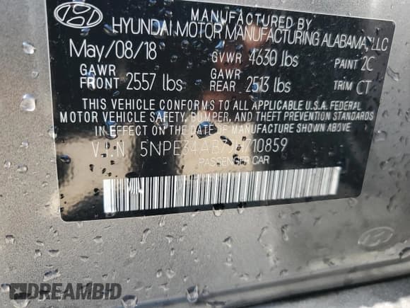 ✅ 2018 Hyundai Sonata Limited Plus • VIN: 5NPE34AB7JH710859 • Lot: 80665935. Listed on Copart with 104,102 mi. Free auction sales archive from the USA and detailed vehicle history report at DreamBid. Image 12.