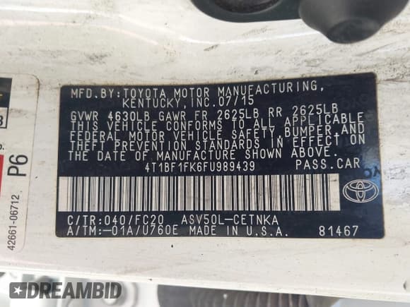 ✅ 2015 Toyota Camry SE • VIN: 4T1BF1FK6FU989439 • Лот: 43502776. Опубликован ранее на IAAI с пробегом Не указан. Бесплатный доступ к архиву аукционных продаж из США и подробный отчёт об истории автомобиля на DreamBid. Изображение 9.