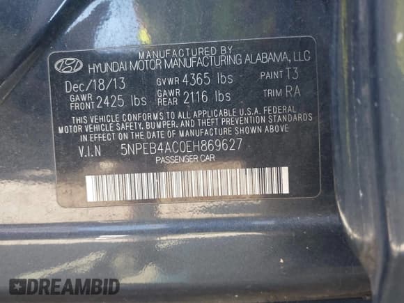 ✅ 2014 Hyundai Sonata GLS • VIN: 5NPEB4AC0EH869627 • Lot: 43363810. Listed on IAAI with 87,961 mi. Free auction sales archive from the USA and detailed vehicle history report at DreamBid. Image 9.