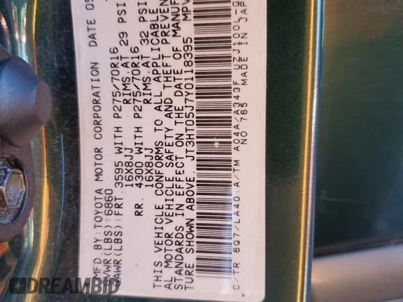 ✅ 2000 Toyota Land Cruiser • VIN: JT3HT05J7Y0118395 • Lot: 89437145. Wystawiony na Copart z przebiegiem 469 873 mil. Bezpłatny archiwum sprzedaży aukcyjnych z USA i szczegółowy raport historii pojazdu na DreamBid. Zdjęcie 13.