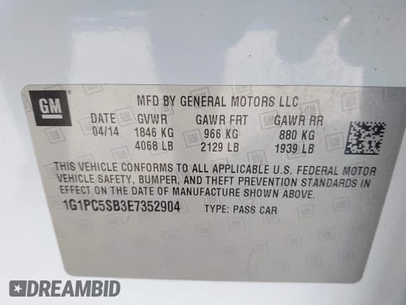 ✅ 2014 Chevrolet Cruze 1LT • VIN: 1G1PC5SB3E7352904 • Лот: 43357233. Опубликован ранее на IAAI с пробегом 86 351 миль. Бесплатный доступ к архиву аукционных продаж из США и подробный отчёт об истории автомобиля на DreamBid. Изображение 9.