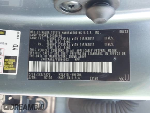 ✅ 2023 Toyota Corolla Cross LE • VIN: 7MUCAAAG7PV064903 • Lot: 43584375. Listed on IAAI with 28,011 mi. Free auction sales archive from the USA and detailed vehicle history report at DreamBid. Image 9.