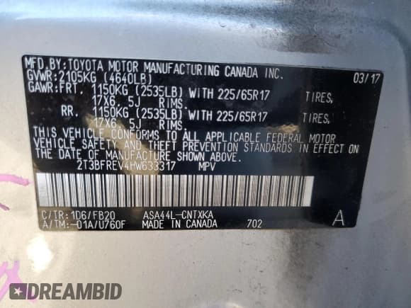 ✅ 2017 Toyota RAV4 LE • VIN: 2T3BFREV4HW633317 • Lot: 93045335. Listed on Copart with 77,023 mi. Free auction sales archive from the USA and detailed vehicle history report at DreamBid. Image 13.