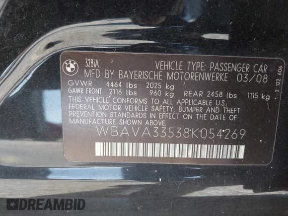 ✅ 2008 BMW 3 Series 328i • VIN: WBAVA33538K054269 • Lot: 43661917. Wystawiony na IAAI z przebiegiem 155 138 mil. Bezpłatny archiwum sprzedaży aukcyjnych z USA i szczegółowy raport historii pojazdu na DreamBid. Zdjęcie 9.
