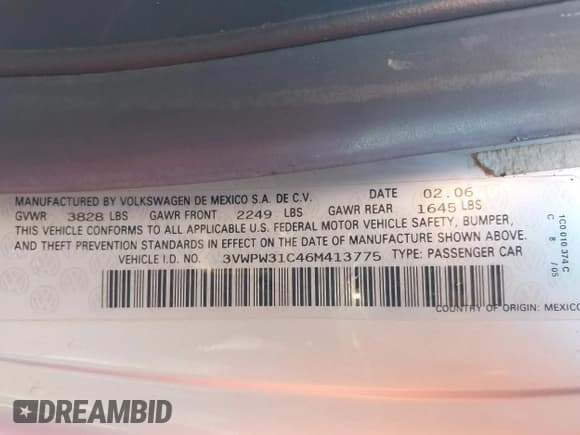 ✅ 2006 Volkswagen Beetle • VIN: 3VWPW31C46M413775 • Лот: 43470057. Опубликован ранее на IAAI с пробегом 118 492 миль. Бесплатный доступ к архиву аукционных продаж из США и подробный отчёт об истории автомобиля на DreamBid. Изображение 9.