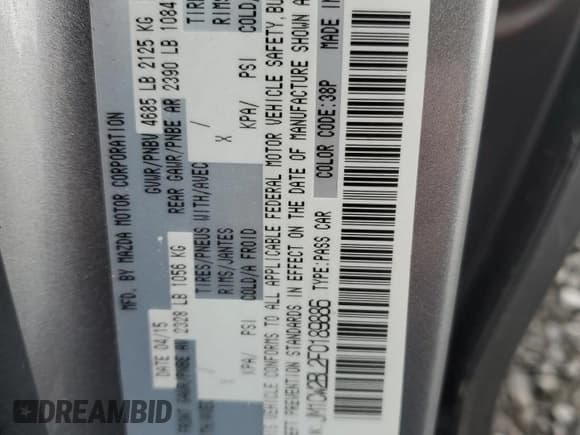 ✅ 2015 Mazda 5 Sport • VIN: JM1CW2BL2F0189886 • Lot: 82745675. Listed on Copart with 66,699 mi. Free auction sales archive from the USA and detailed vehicle history report at DreamBid. Image 14.