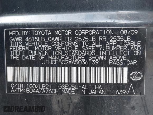 ✅ 2010 Lexus IS 250 • VIN: JTHCF5C2XA5036139 • Lot: 42101015. Wystawiony na IAAI z przebiegiem 198 782 mil. Bezpłatny archiwum sprzedaży aukcyjnych z USA i szczegółowy raport historii pojazdu na DreamBid. Zdjęcie 9.