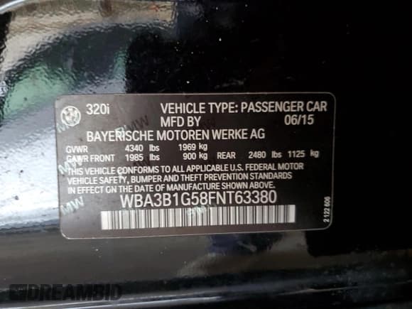 ✅ 2015 BMW 3 Series 320i • VIN: WBA3B1G58FNT63380 • Lot: 69835475. Listed on Copart with 141,968 mi. Free auction sales archive from the USA and detailed vehicle history report at DreamBid. Image 12.