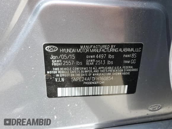 ✅ 2015 Hyundai Sonata SE • VIN: 5NPE24AF0FH160854 • Lot: 70173775. Listed on Copart with 46,007 mi. Free auction sales archive from the USA and detailed vehicle history report at DreamBid. Image 12.