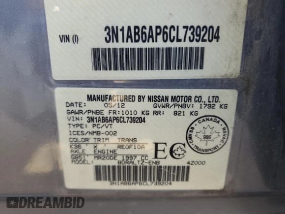 ✅ 2012 Nissan Sentra SR • VIN: 3N1AB6AP6CL739204 • Lot: 84243975. Listed on Copart with 103,152 mi. Free auction sales archive from the USA and detailed vehicle history report at DreamBid. Image 12.