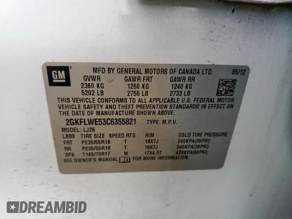 ✅ 2012 GMC Terrain SLT-2 • VIN: 2GKFLWE53C6355821 • Лот: 69610455. Опубликован ранее на Copart с пробегом 173 268 миль. Бесплатный доступ к архиву аукционных продаж из США и подробный отчёт об истории автомобиля на DreamBid. Изображение 13.