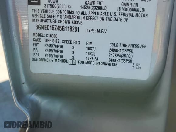 ✅ 2005 Chevrolet Suburban LT • VIN: 3GNEC16Z45G118281 • Лот: 49226105. Опубликован ранее на Copart с пробегом 155 731 миль. Бесплатный доступ к архиву аукционных продаж из США и подробный отчёт об истории автомобиля на DreamBid. Изображение 13.